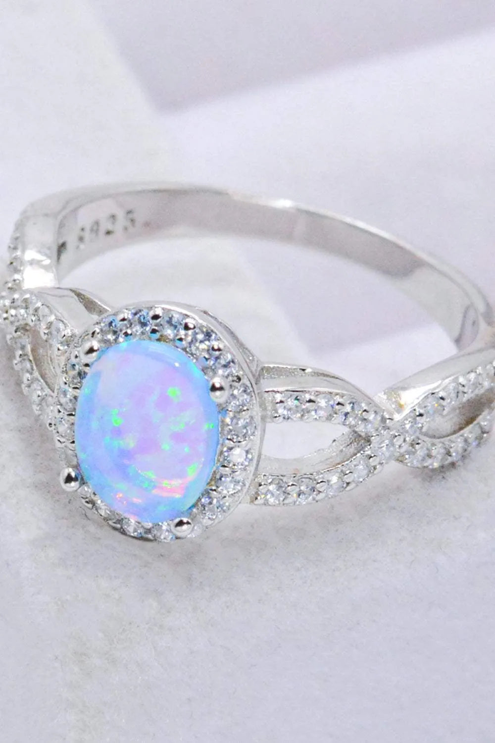 925 Sterling Silver Opal Halo Ring Opal - Tophatter Daily Deals